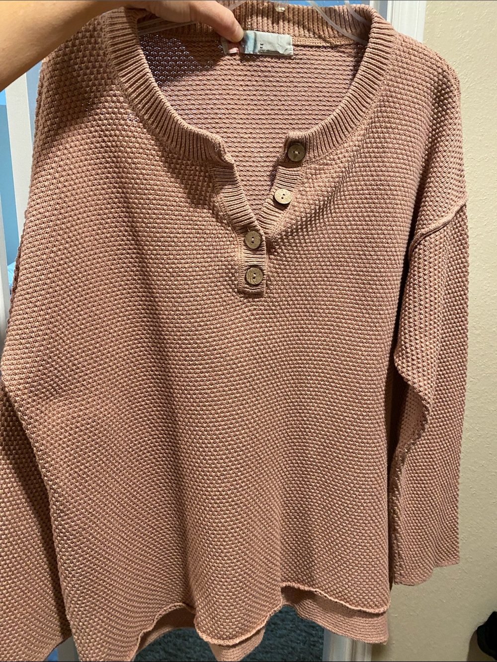 Free People Beach Women’s Blush Waffle Knit Cotton Sweater-Oversized